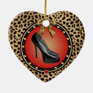 Ornamento del corazón de Stiletto Negro Cheetah