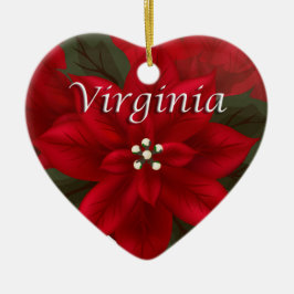 Ornamento del corazón de Virginia Red Poinsettia