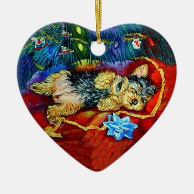 Ornamento del corazón de Yorkshire Terrier (Frente)