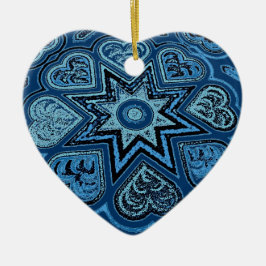 Ornamento del corazón del arte folk azul Denim