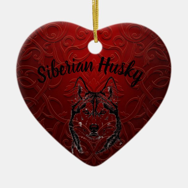 Ornamento del corazón personalizado del Husky sibe (Frente)