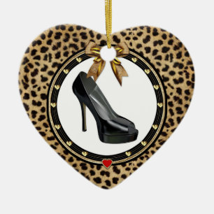 Ornamento del corazón personalizado Stiletto negr