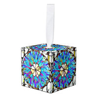 Ornamento del cubo de la flor de vidrio manchado