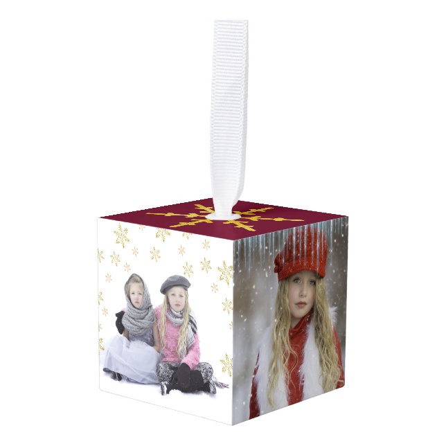 Ornamento del cubo de la foto del navidad de la (Anverso en perspectiva)