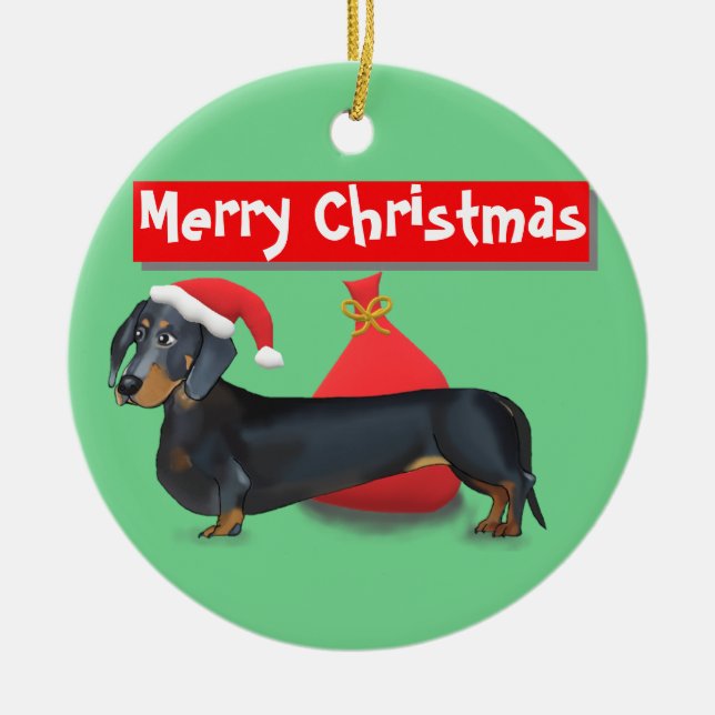 Ornamento del Dachshund de Santa de las Felices (Frente)