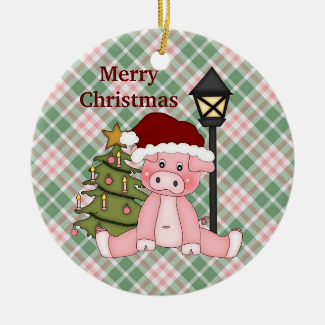 Ornamento del día de fiesta del cerdo del navidad (Frente)