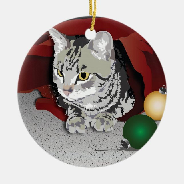Ornamento del día de fiesta del gato de Tabby (Frente)