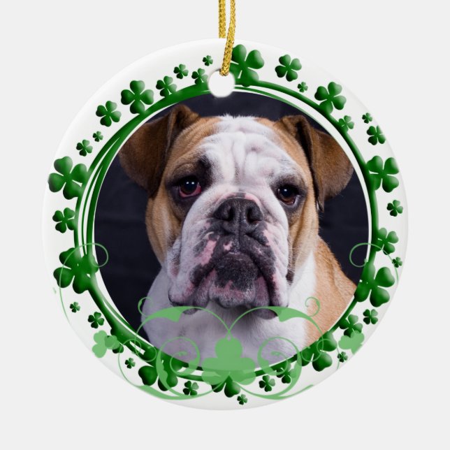 Ornamento del día de St Patrick inglés del bulldog (Frente)