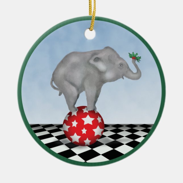 Ornamento del elefante y del acebo del bebé (Frente)