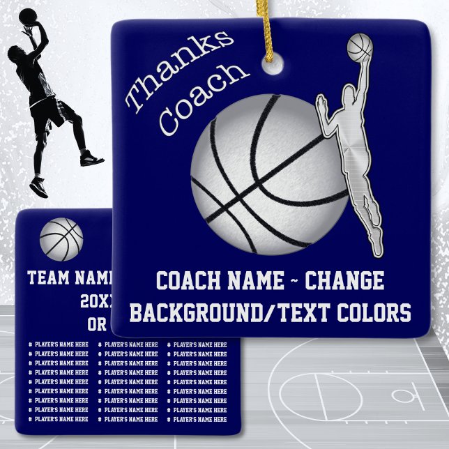 Ornamento del entrenador de baloncesto. Cambiar CO (Basketball Coach Ornament. Personalized basketball coach gifts. Basketball coach presents. Navy Blue)