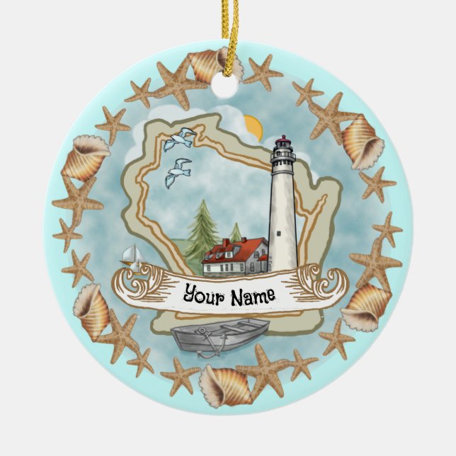 Ornamento del faro de las conchas de Wisconsin (Frente)