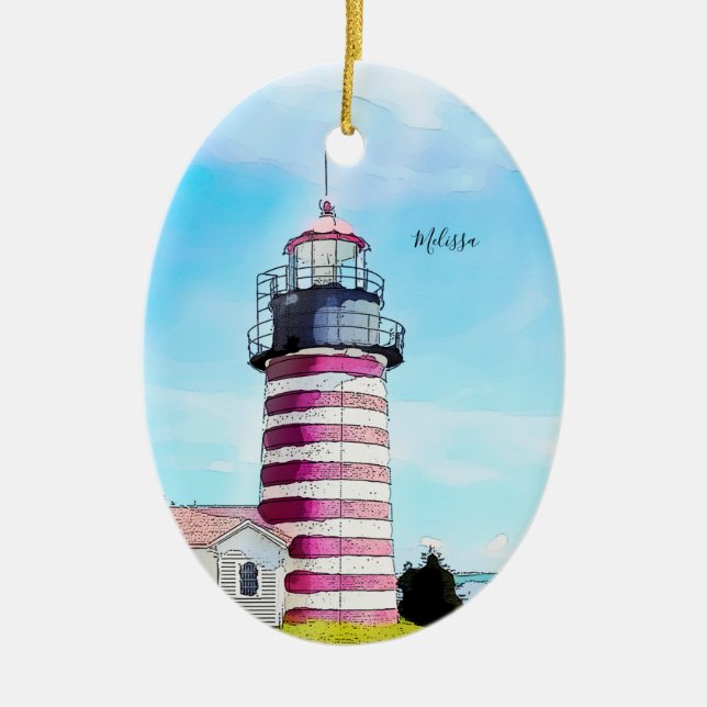 Ornamento del faro West Quoddy Maine (Frente)
