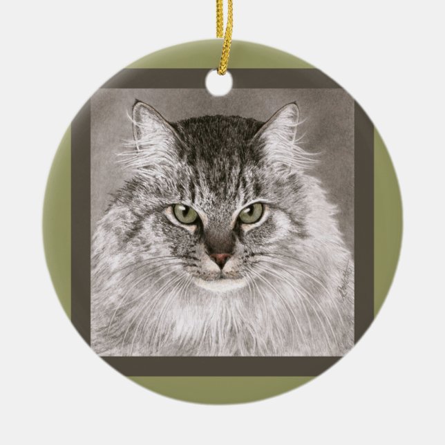 Ornamento del gato de Coon de Maine - "MERLIN " (Frente)
