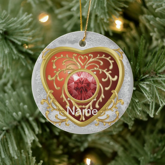 Ornamento del hada del corazón de Red Faux Jewel (Árbol)