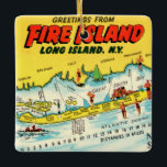 Ornamento del mapa colorido de la Isla de Incendio<br><div class="desc">¡Un maravilloso mapa vintage de postal de Fire Island reutilizado!</div>