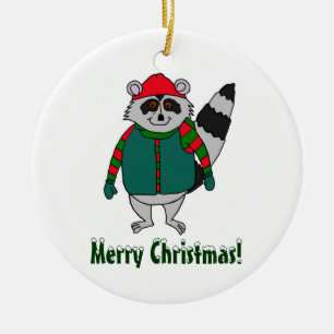 Ornamento del mapache del invierno de las Felices