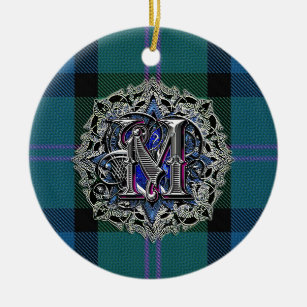 Ornamento del monograma de la tela escocesa del