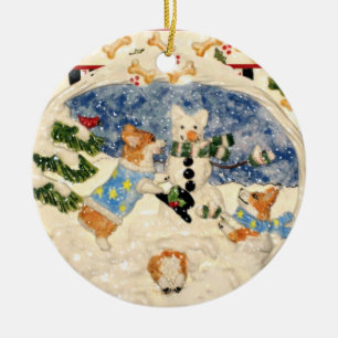 Ornamento del muñeco de nieve del Corgi