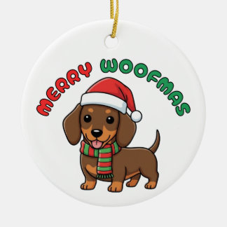 Ornamento del navidad Brown Dachshund: Feliz Woofm