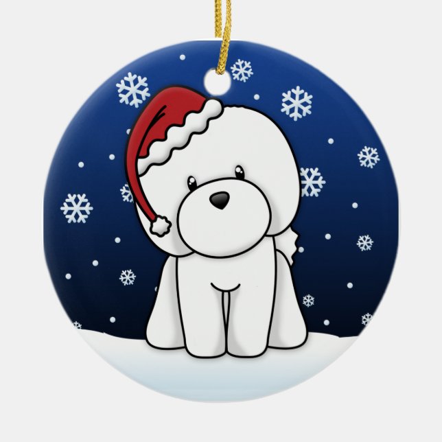 Ornamento del navidad de Bichon Frise del dibujo (Frente)