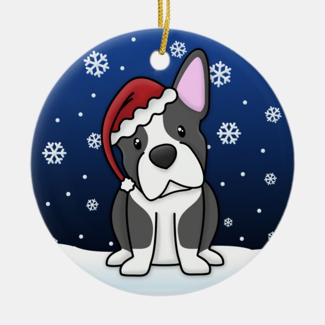 Ornamento del navidad de Boston Terrier del dibujo (Frente)