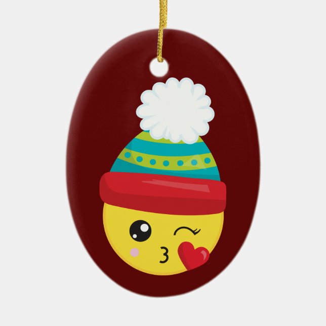 Ornamento del navidad de la emoji del gorra del (Frente)
