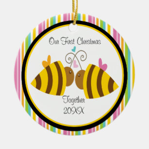 Ornamento del navidad de los pares de las abejas