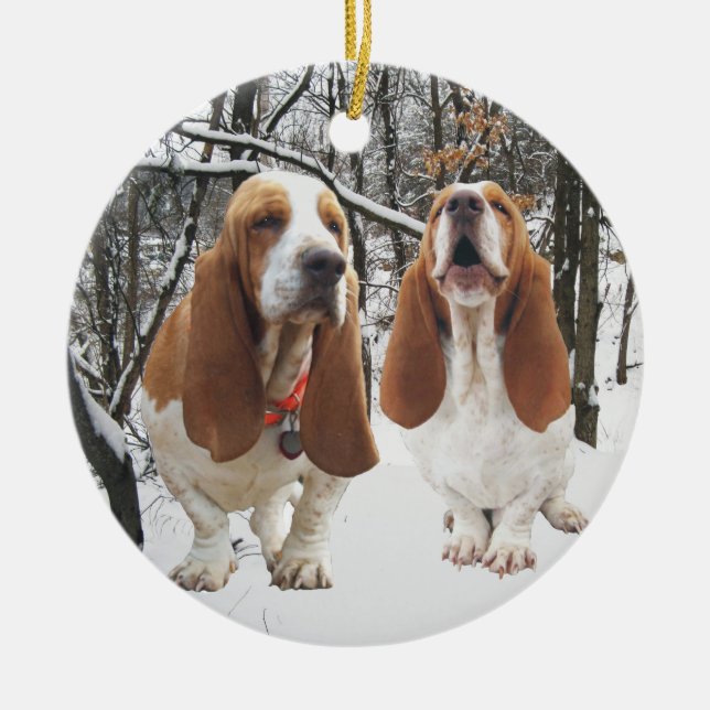 Ornamento del navidad de maderas de Basset Hound (Frente)