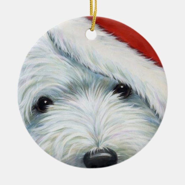 Ornamento del navidad de "Santa borroso" Westie (Frente)
