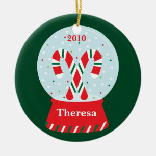 Ornamento del navidad de Snowglobe del bastón de