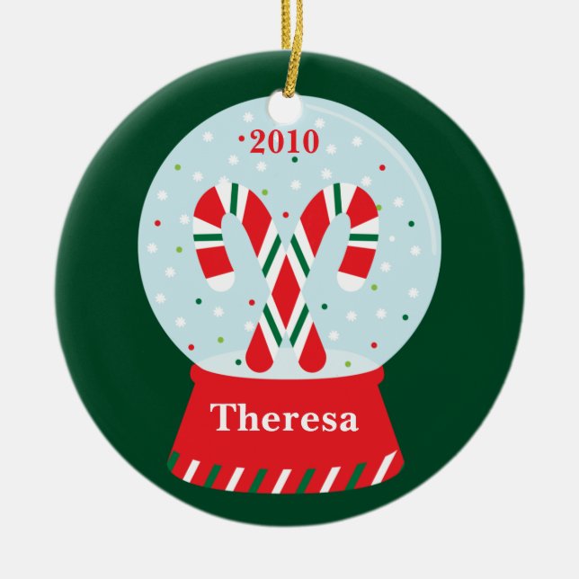 Ornamento del navidad de Snowglobe del bastón de (Frente)