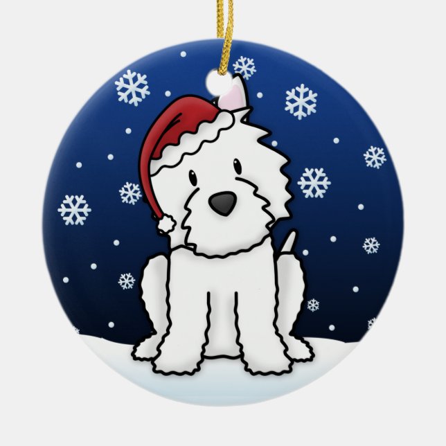 Ornamento del navidad de Westie del dibujo animado (Frente)