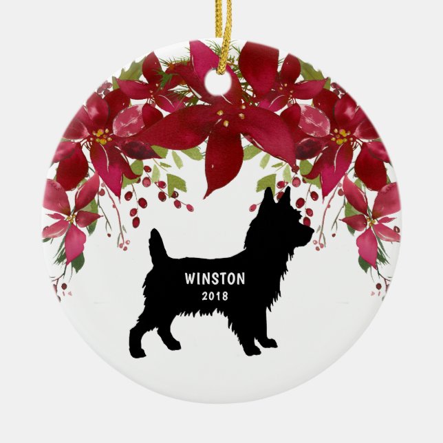 Ornamento del navidad de Yorkie con nombre y año (Frente)