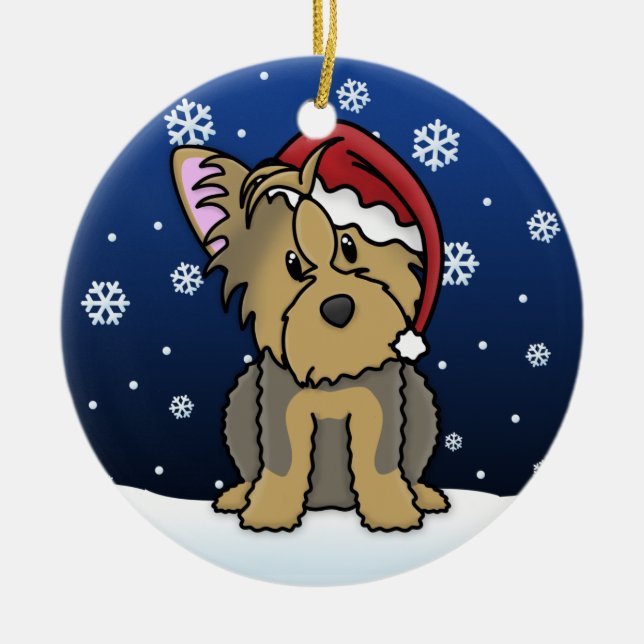 Ornamento del navidad de Yorkie del dibujo animado (Frente)