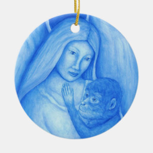 Ornamento del navidad del ángel azul y del mono