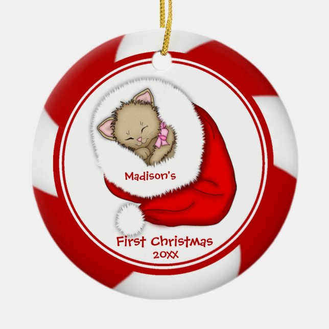 Ornamento del navidad del bebé del gatito de Santa (Frente)