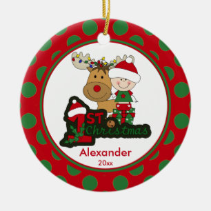 Ornamento del navidad del bebé del reno primer