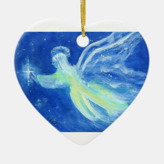 Ornamento del navidad del corazón del ángel de la