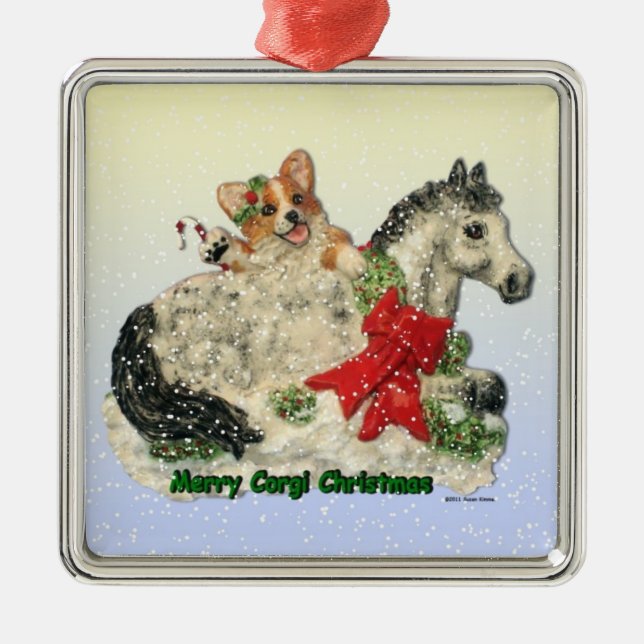 Ornamento del navidad del Corgi y del potro (Frente)