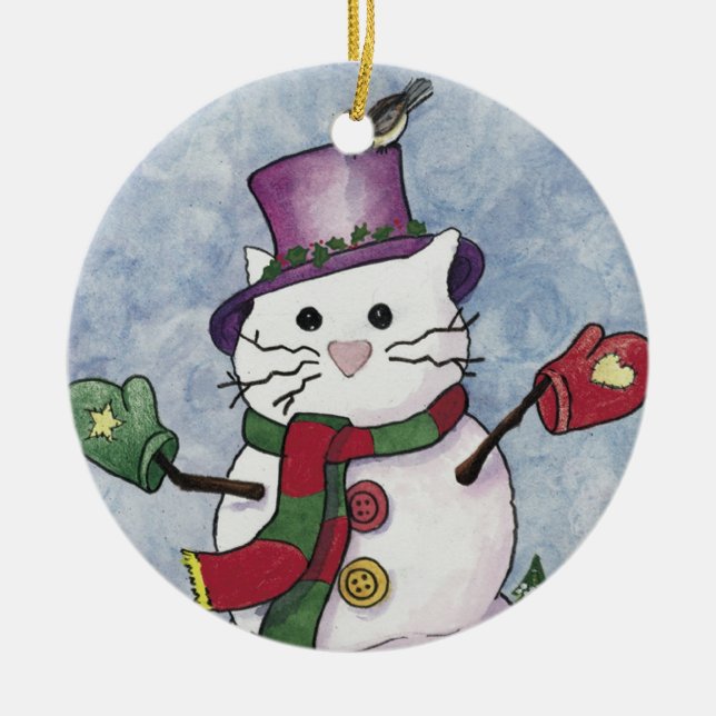 Ornamento del navidad del gato de la nieve (Frente)