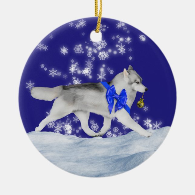 Ornamento del navidad del husky siberiano (Frente)