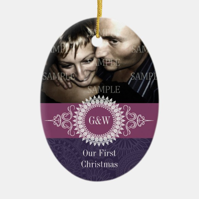 Ornamento del navidad del monograma de Paisley (Frente)