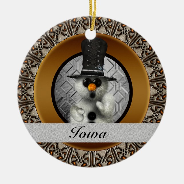 Ornamento del navidad del muñeco de nieve de Iowa (Frente)