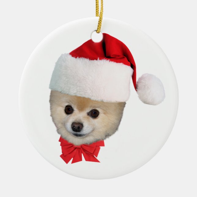 Ornamento del navidad del perro de Pomeranian (Frente)