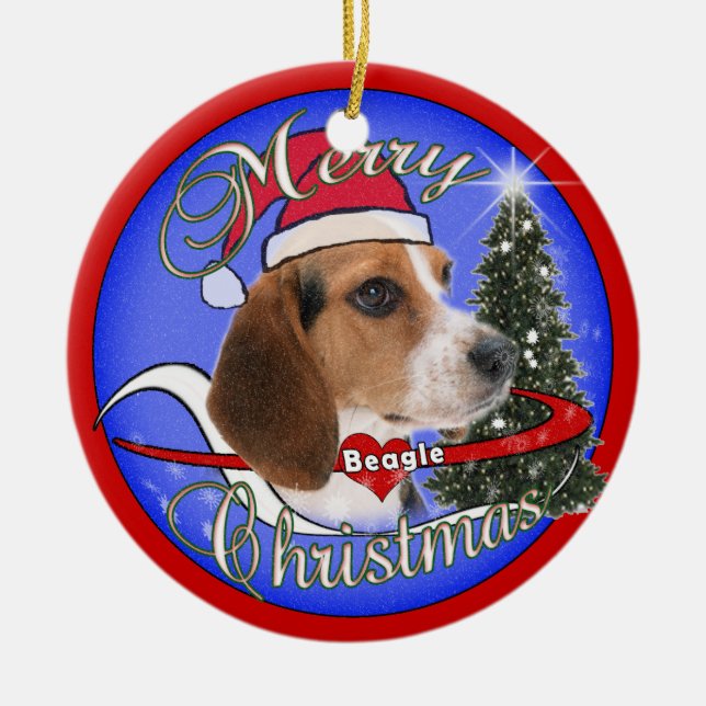 ORNAMENTO DEL NAVIDAD DEL PERRO DEL BEAGLE - GORRA (Frente)