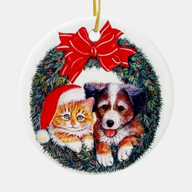Ornamento del navidad del perro y del gato (Frente)