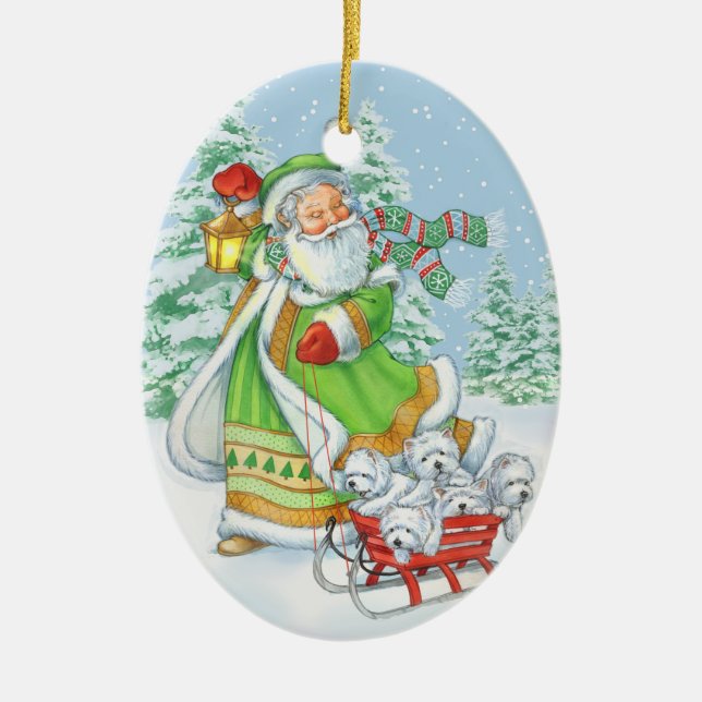 Ornamento del navidad del "ruido alegre" de Westie (Frente)