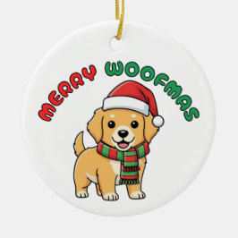 Ornamento del navidad Golden Retriever: Merry Woof