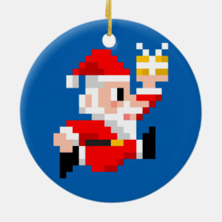 Ornamento del navidad: Papá Noel de 8 bits (azul)