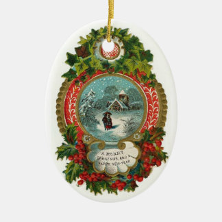 Ornamento del óvalo de la escena del navidad del